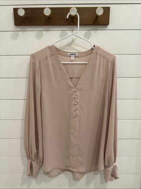 Express Women's Dusty Blush V-Neck Button Front Blouse